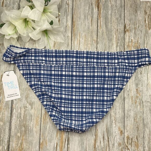 Women's Seersucker Mid Rise Bikini Swim Bottoms, Size XL - Picture 2 of 8